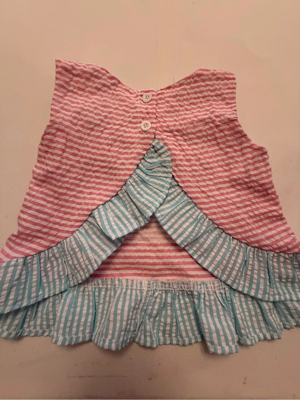 Girls Pink Striped Ruffle Two-Piece Set with Car Applique